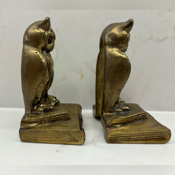 Vintage Pair of Brass Owls on Books Bookends Riverside Brass Canada Heavy - Picture 4 of 5